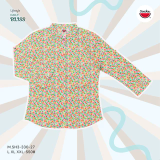 เสื้อแตงโม (SUIKA) - เสื้อคอปกผ่าหน้าแขนสามส่วน (ผ้าป่านมัสลิน) (M.SH3-122 330)