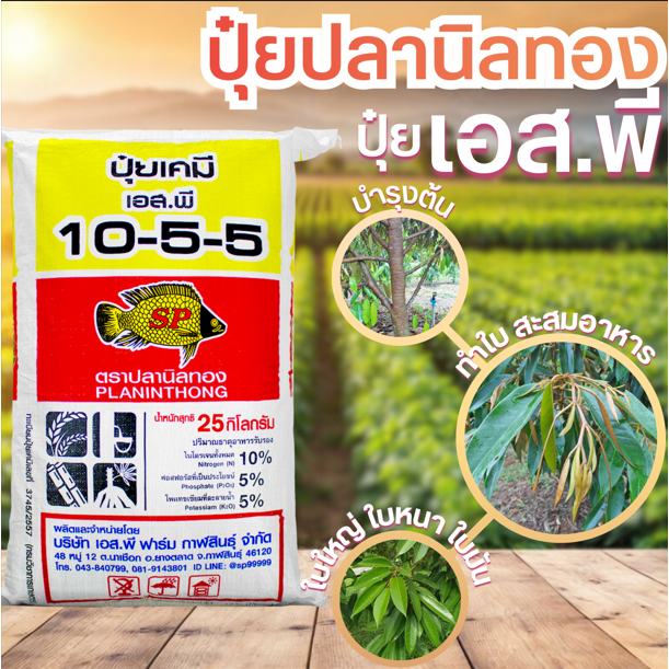 ปุ๋ยสูตร 10-5-5 ตราปลานิลทอง เน้นบำรุงต้นเร่งยอดเร่งใบทุเรียนขนาด 25 กิโลกรัม (สั่งไม่เกิน2ชิ้น ต่อ1คำสั่งซื้อ)
