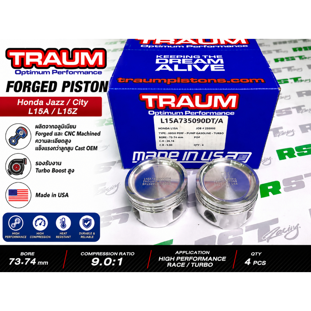 TRAUM Piston Forged USA Honda Honda Jazz L15A L15Z Engine Turbo ลูกสูบฟอร์จเกจ