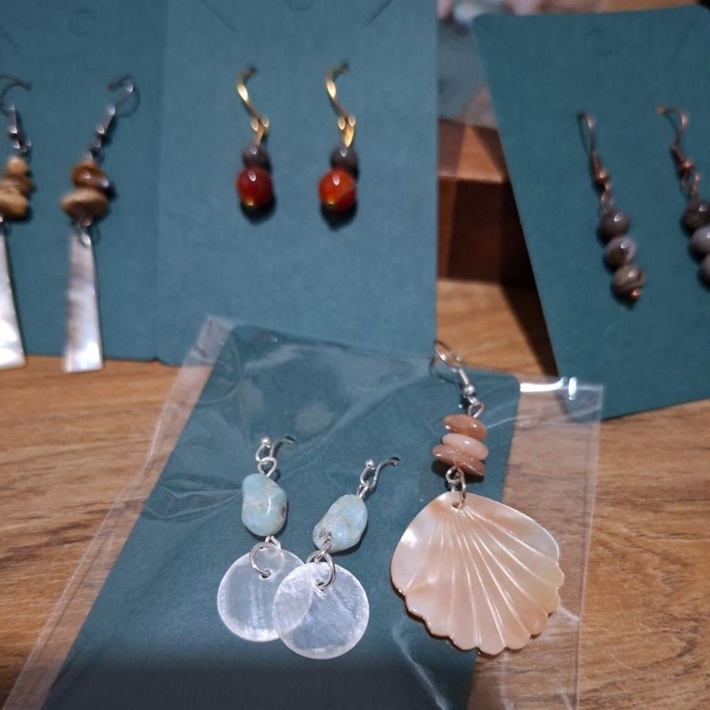 Handmade  earrings  🫆 ต่างหูหินมงคล หินนำโชค อาเกต ซันสโตน โรสควอสซ์
