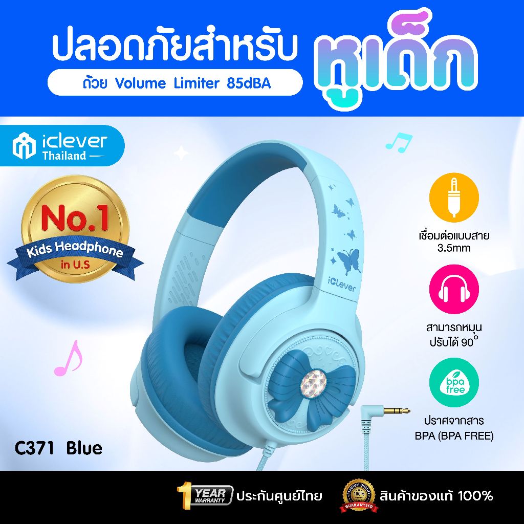 [ประกันศูนย์ไทย1ปี] หูฟังเด็ก iClever C371 Foldable Kids Headphones หูฟังครอบหูเด็ก หูฟังสำหรับเด็ก