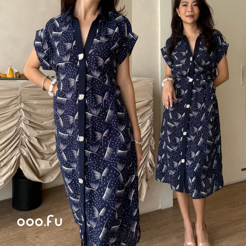 OOO.FU- Luna Dress เดรสเชิ๊ตคอปก ติดกระดุม เดรสผูกเอว