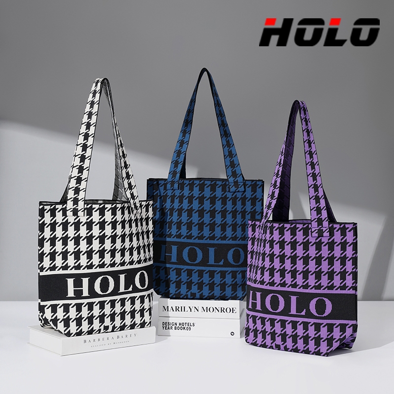 HOLO กระเป๋าถือ ผ้าถัก สะพายไหล่ สไตล์เกาหลี ขนาดใหญ่ กระเป๋าสตรี กระเป๋าเก๋ๆ handbag