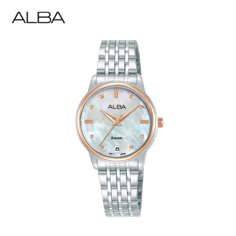 ALBA Ikebana Quartz อัลบา นาฬิกาข้อมือผู้หญิง รุ่น AG8Q74X ขนาด 28 mm. สีขาว