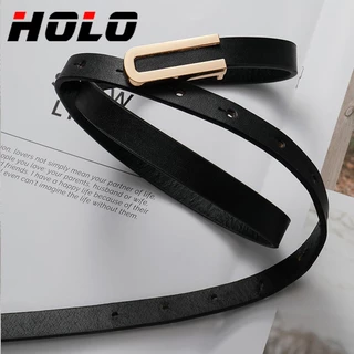 HOLO สายรัดเอวปรับความยาวได้ สไตล์ย้อนยุคสำหรับผู้หญิง หนังแท้ คุณภาพสูง หัวเข็มขัดโลหะผสม