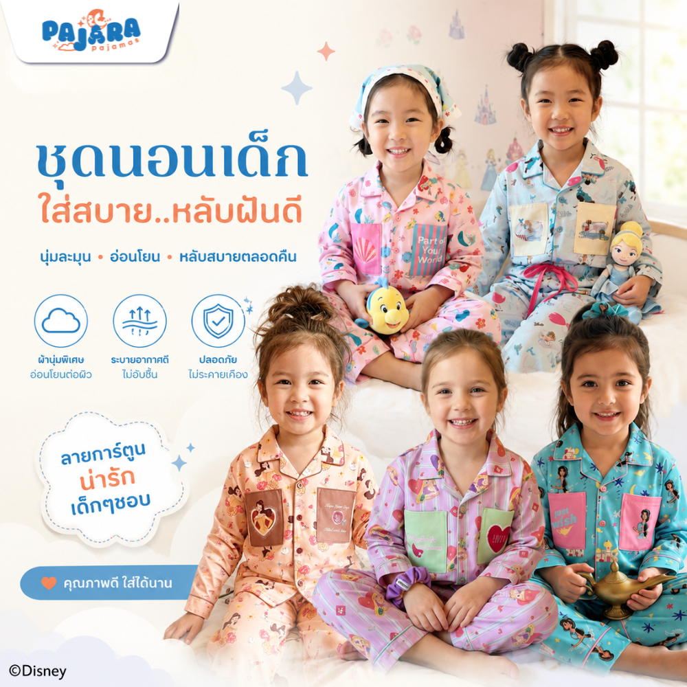 PAJARA ชุดนอนเด็ก Pajara Pajamas Collection : Disney Princess Enchanted Fairytales  แบรนด์ PAJARA สำหรับเด็ก