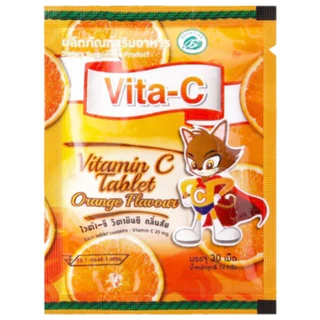 Vita-C (ไวต้า-ซี) วิตามินซีแบบซอง เป็นเม็ดอมกลิ่นผลไม้ บรรจุซองละ 30 เม็ด