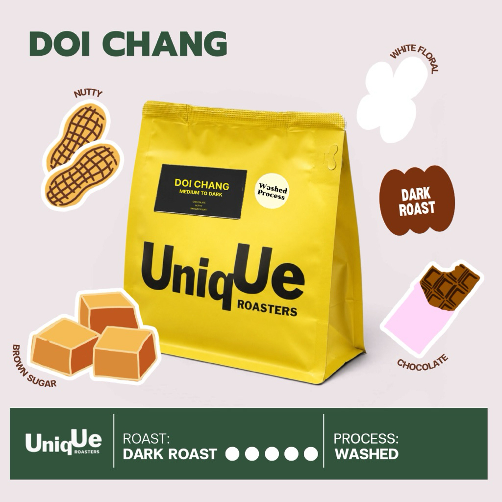 Unique Roaster - เมล็ดกาแฟดอยช้าง คั่วเข้ม Doi Chang Dark Roast จ.เชียงราย เมล็ดกาเเฟไทย เกรดพรีเมี่ยม (Washed Process)