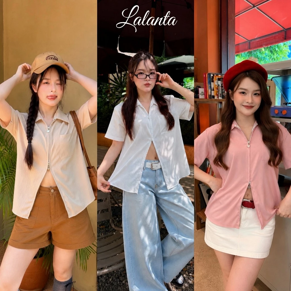 เสื้อเชิ้ตซิปหัวใจ ผ้าครัช #FF39