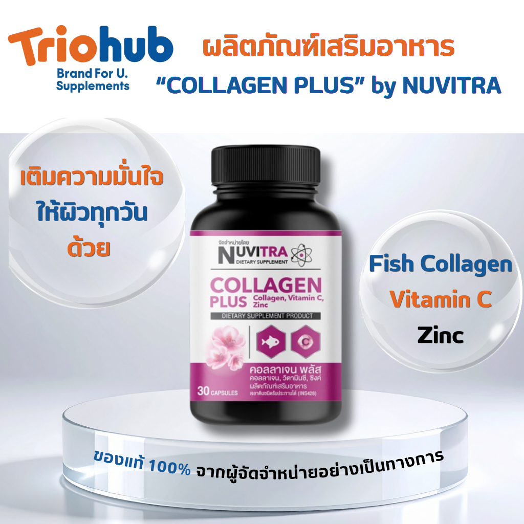 Nuvitra Collagen Plus นูวิตร้า คอลลาเจน พลัส 30 แคปซูล คอลลาเจนแคปซูล บำรุงผิวเนียนนุ่ม ชุ่มชื้น [ ข