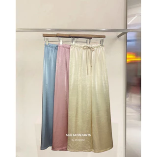 🟣9032 StudioX2 SILKSATIN TROUSERS กางเกงซาตินขอบเอวยาง มีเชือกผูกเอว ผ้าเนื้อหนากลางๆ ผ้านุ่มทิ้งต้ว ใส่สบายไม่ร้อน