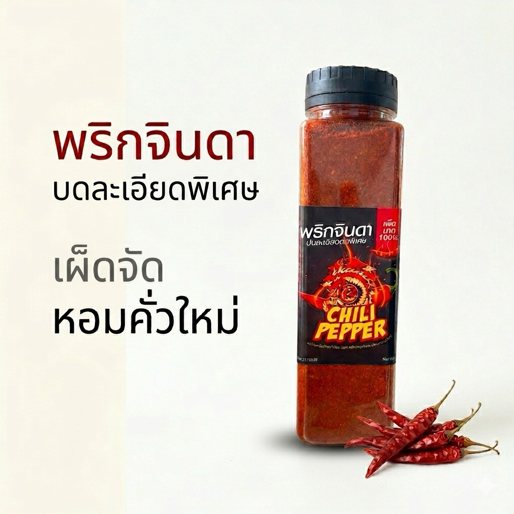 พริกป่นจินดา บดละเอียด คั่วใหม่ เผ็ดจัด หอมพริกแท้ 200g(ติ๊กดำ)