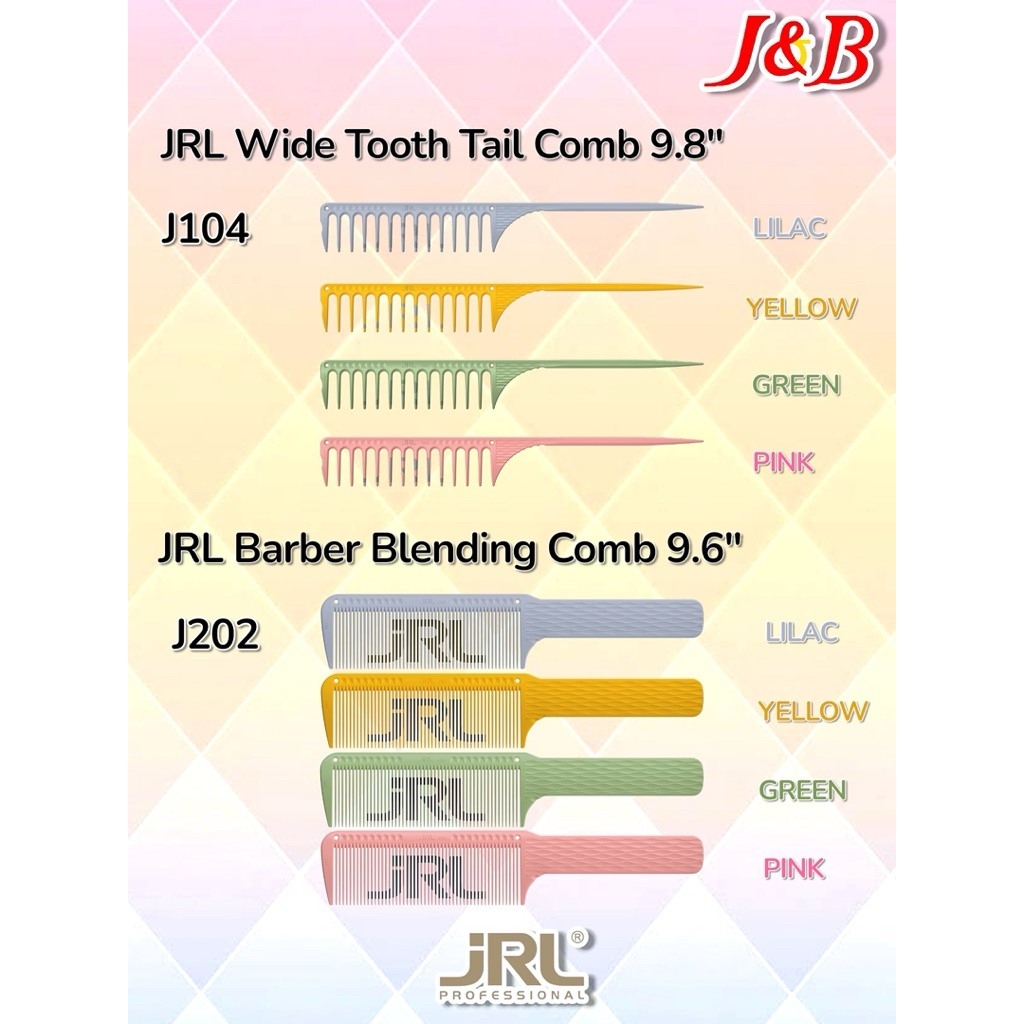 5. Comb  JRL Wide Tooth Tail Comb 9.8" - J104 JRL Barber Blending Comb 9.6" - J202