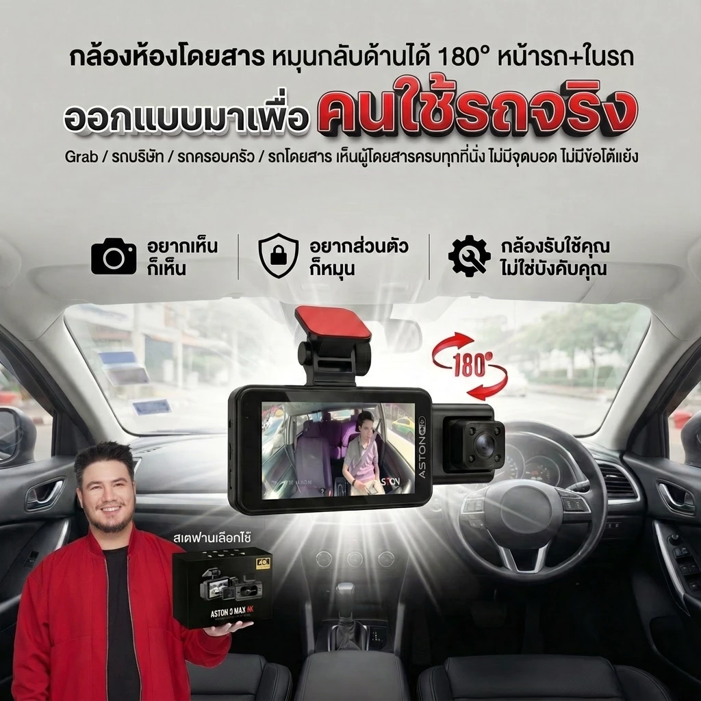 [3กล้อง4K] Aston 3 Max 4K กล้องติดรถยนต์ 3 กล้อง ความชัด4K หน้า-กลัง-ห้องโดยสาร บันทึกขณะจอด บันทึกวนซ้ำ  รับประกัน 1 ปี thumbnail 8