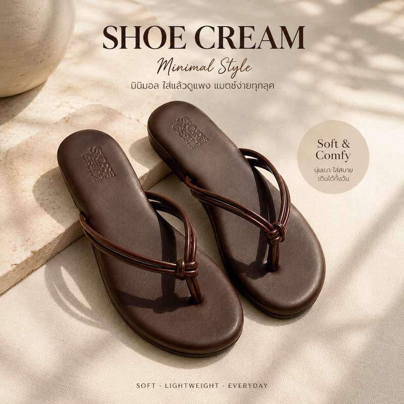 [งานคนไทย]รองเท้าแตะผู้หญิงสไตล์เกาหลี มินิมอล พื้นนุ่ม ใส่เที่ยว คาเฟ่ SHOE CREAM