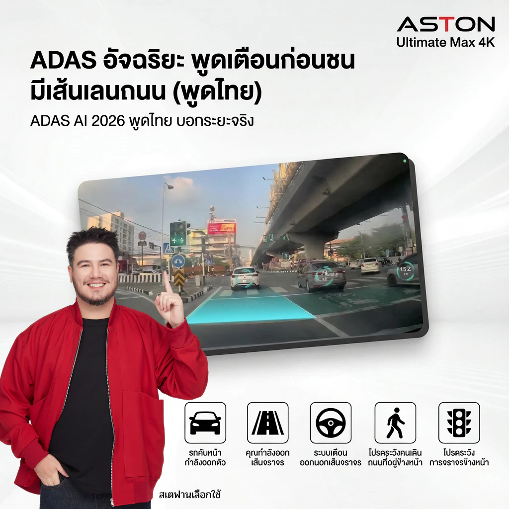 [รุ่นท็อป4K] กล้องติดรถยนต์ Aston Ultimate Max 4K กล้องติดรถยนต์Ai ชัด4K SonyIMX415แท้ สว่างกลางคืนชัด4K รับประกัน1ปี thumbnail 6
