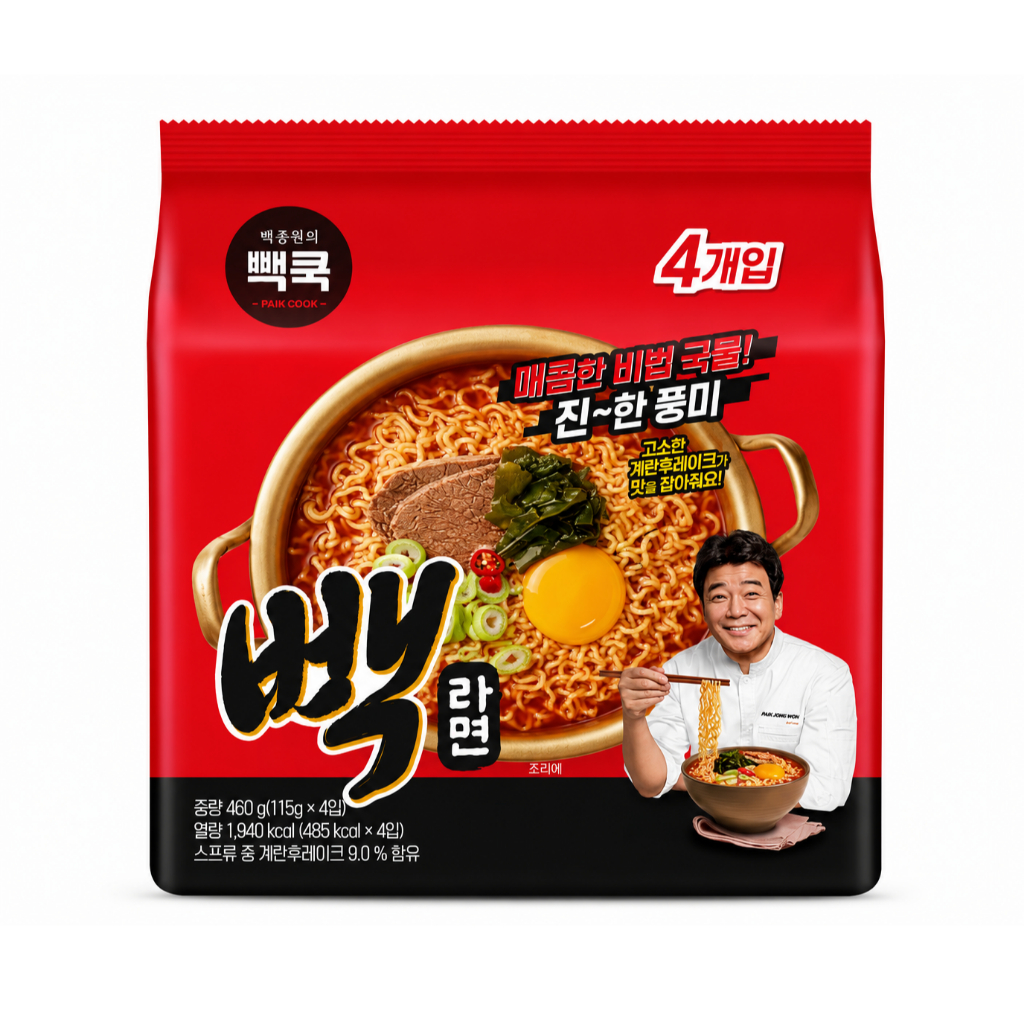 [ของแท้] 빽라면 Paik Ramyun (บะหมี่กึ่งสำเร็จรูปรสเผ็ด) 115g*4