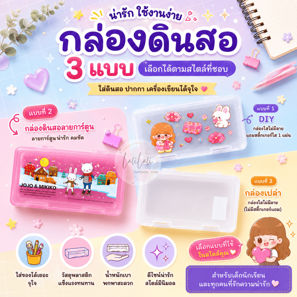 กล่องดินสอหูล็อค กล่องพลาสติก กล่อง diy พร้อมส่ง