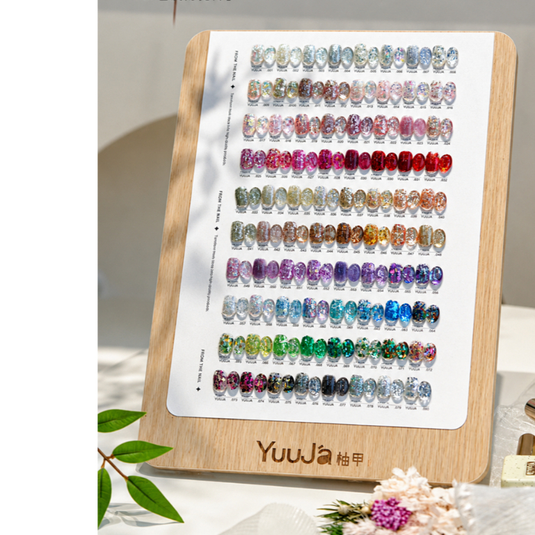เซตสีเจลกากเพชร กลิตเตอร์ 80 สี Yuuja พร้อมชาร์ทไม้ตั้งโชว์
