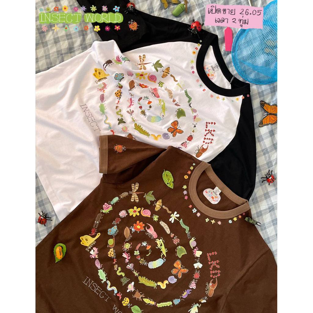 (preorder)เสื้อลาย insect world collection (2tone & ringer tee)🐞🐌🦗🦋🐛🐝🐜🪲🦂🌏