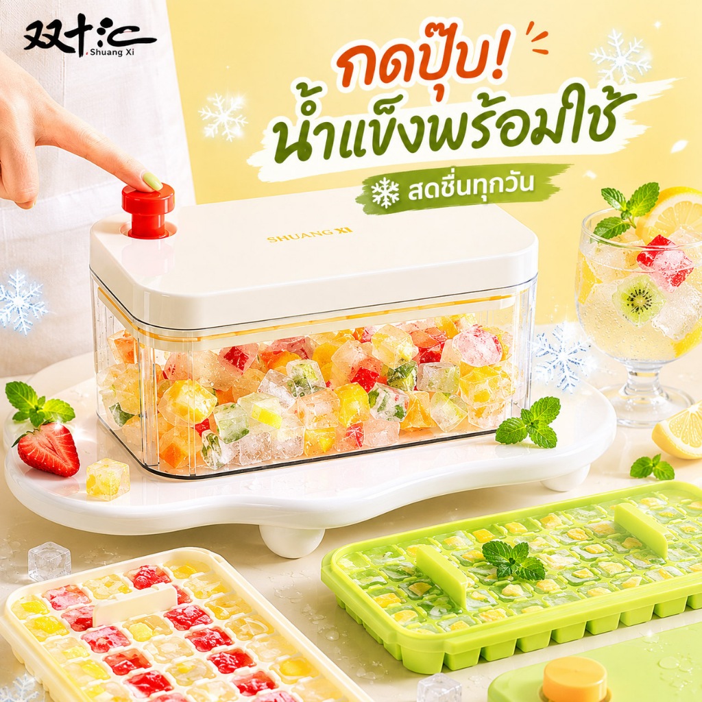 singaye แม่พิมพ์ทำน้ำแข็ง 1/3 ชั้น กล่องทำน้ำแข็งมีฝา ปิดสนิทกันฝุ่นไม่มีกลิ่น สะอาด ถูกสุขอนามัย เห็นนั้าเเข็งชัดเจน