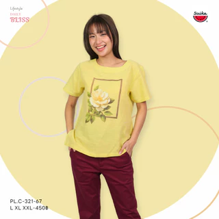 เสื้อแตงโม (SUIKA) - เสื้อแตงโม คอปาดแขนสั้น ผ้าสลาฟ พิมพ์ลายดอกไม้ ( PL.C-069 321 287 320 187 )