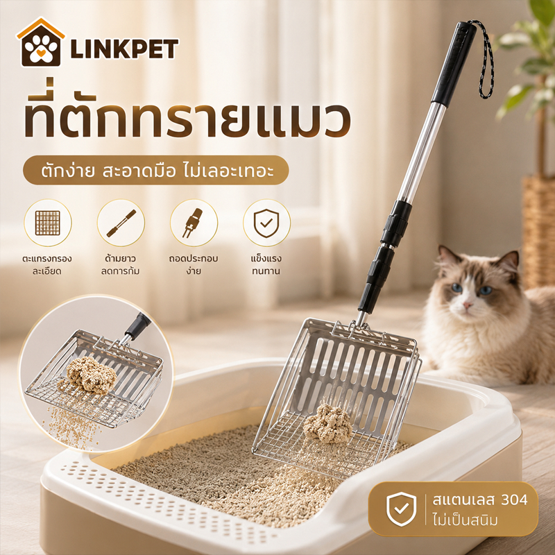 ที่ตักทรายแมว ของใช้แมว อุปกรณ์แมว 89cm หดได้ การจัดการอุจจาระแมว สแตนเลส กันกลิ่น กันติด