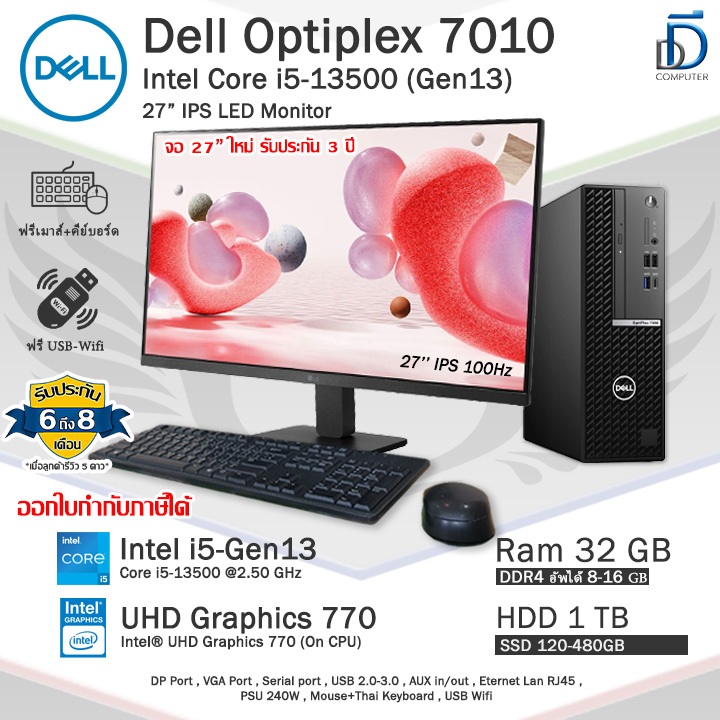 Dell Optiplex 7010 SFF Core i5-13500(Gen13) CPU แรงใช้งานลื่นๆ คอมพิวเตอร์มือสองสภาพสวย