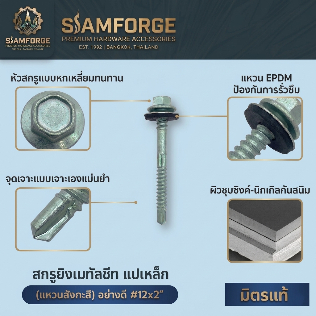 SAMFORGE สกรูยิงเมทัลชีท แปเหล็ก ปลายสว่าน(100ตัว) สกรูหัวหกเหลี่ยม ชุบเขียวดาโก้ ทนสนิม เจาะคม แหวนยางกันซึม