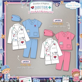 Brooklyn & Brighton - Doctor Scrubs & Duo Lab Coat ชุดคุณหมอ Set 4Pc เด็กผู้ชายและเด็กผู้หญิง