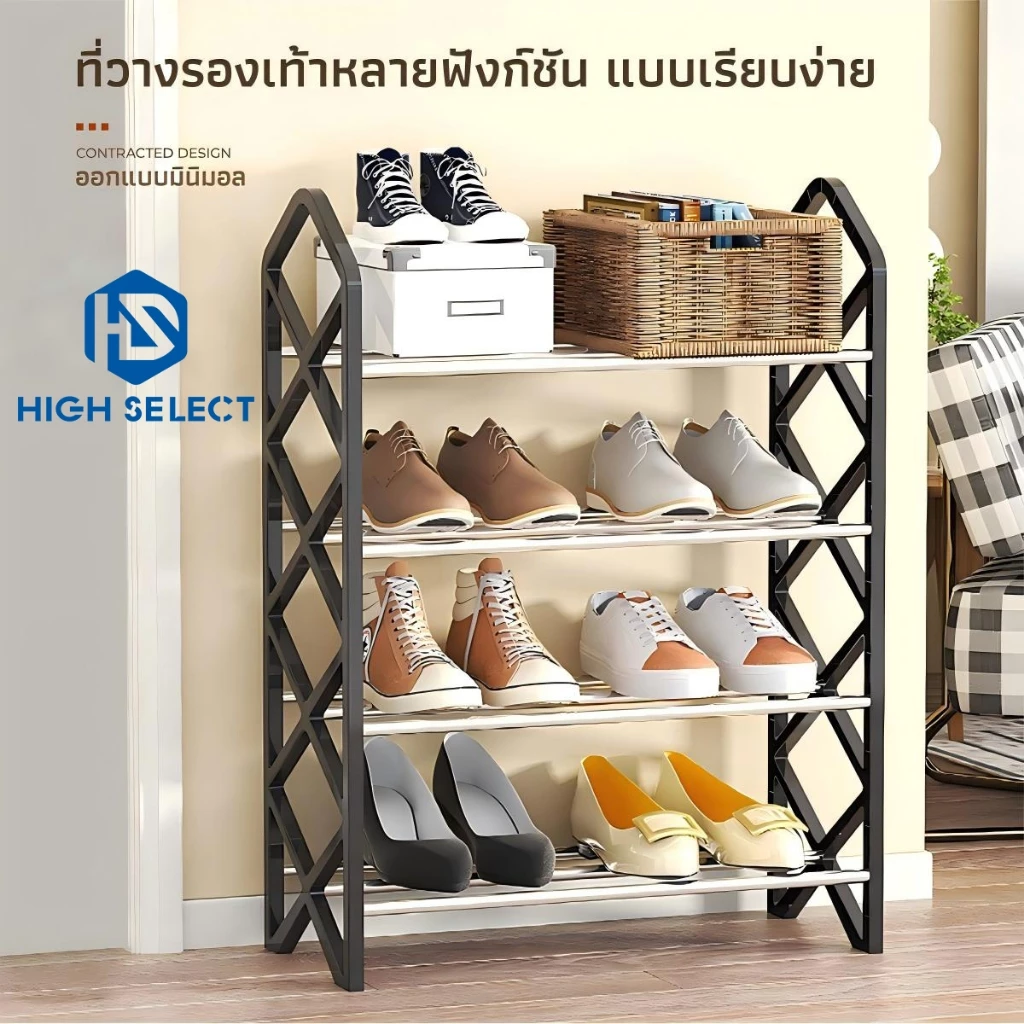 ที่วางรองเท้า หลายชั้น ตั้งพื้น ใช้ในบ้าน แบบเรียบง่าย ท่อเหล็ก ประกอบง่าย