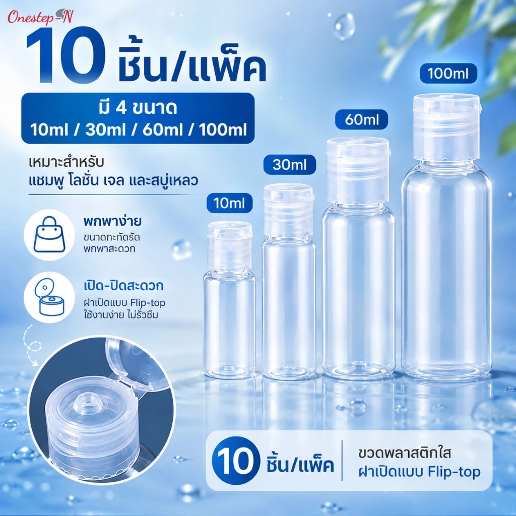 ขวดเปล่าใส่ของเหลว 10 ชิ้น/แพ็ค ขนาด 10ml 30ml 60ml 100ml ขวดแบ่งเดินทาง ฝาเปิดง่าย