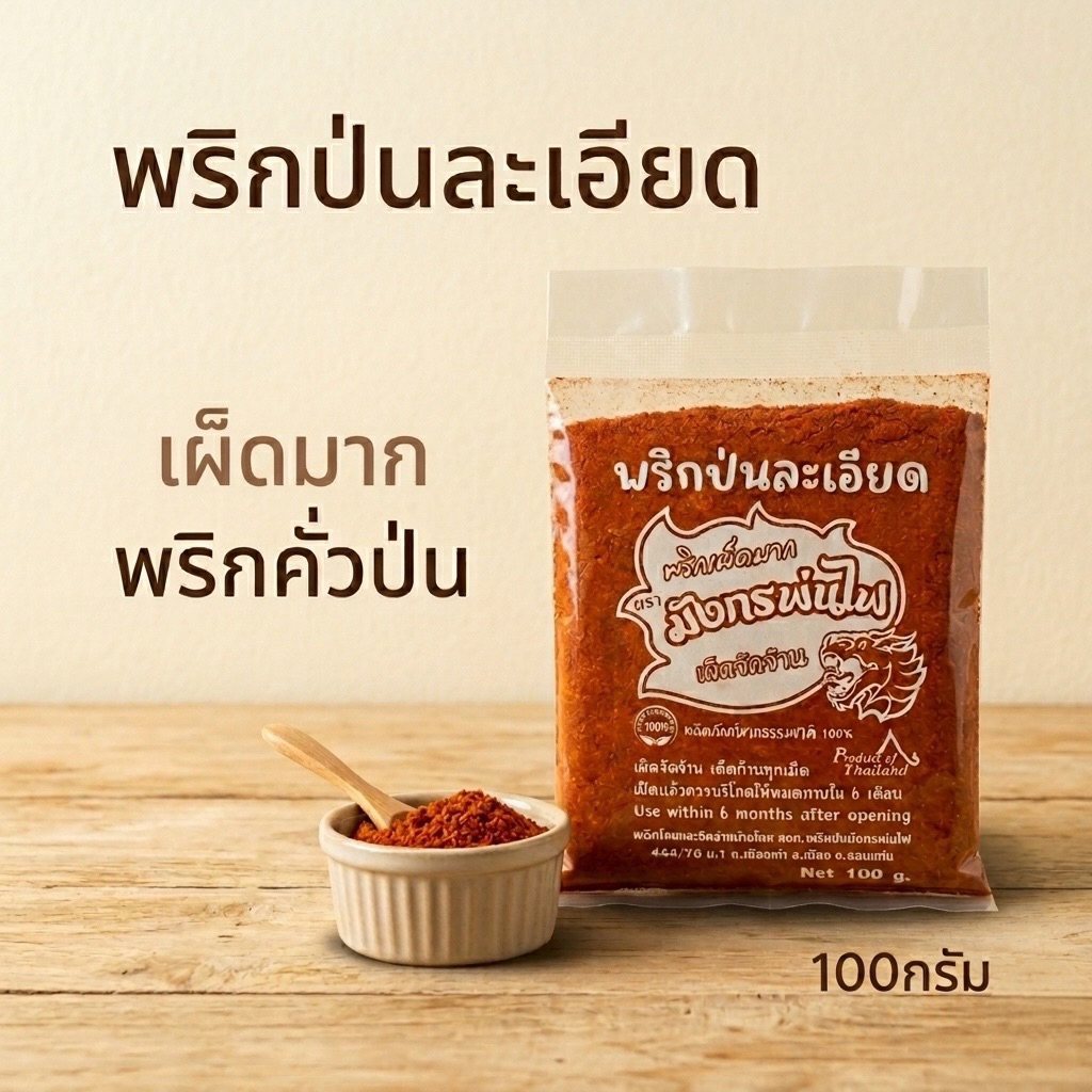 พริกป่นละเอียด พริกคั่วป่น เผ็ดมาก ไม่ผสมก้าน หอมคั่วบ้านๆ 100 กรัม(ลอแดง100)