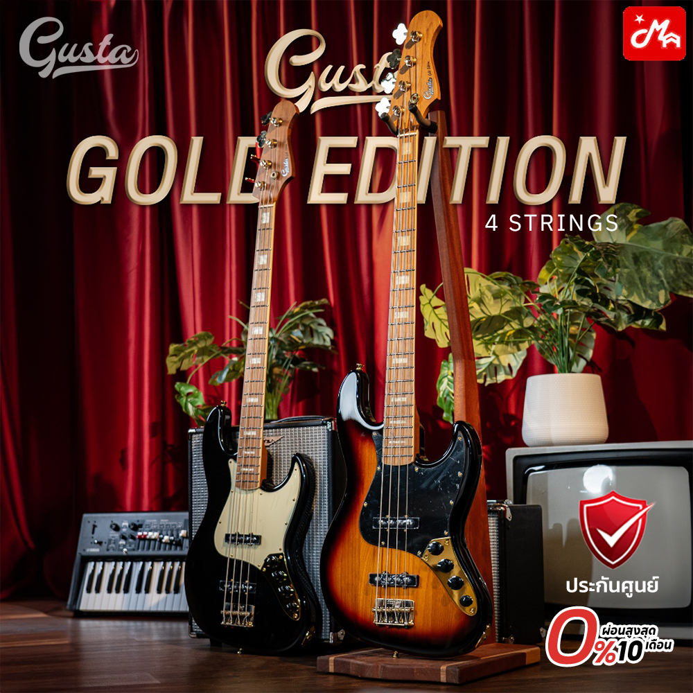 Gusta GJB4 Gold Edition เบสไฟฟ้า กีตาร์เบส อะไหล่ทอง ทรง Jazz Bass Music Arms