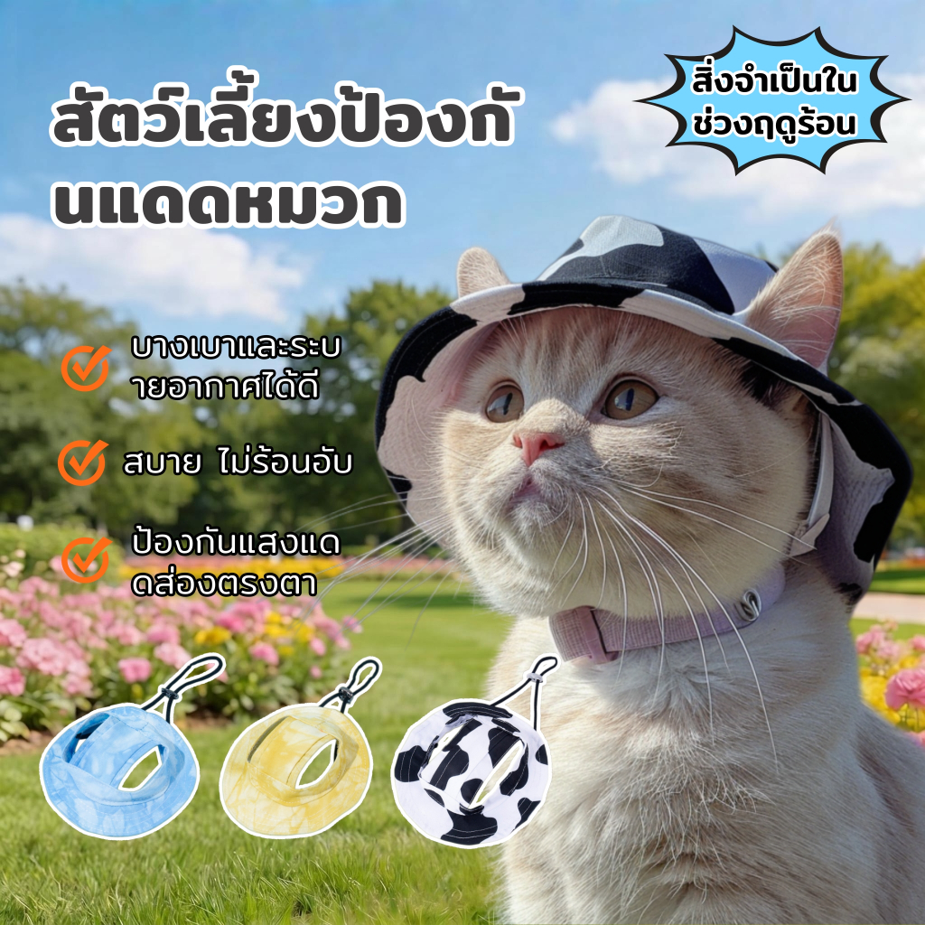 Three Dogs Pet หมวกกันแดดสุนัขแมว เปิดหู สายรัดคางปรับได้ ใส่สบาย ถ่ายรูปสวย หลากหลายไซส์และสี สำหรับพันธุ์เล็ก