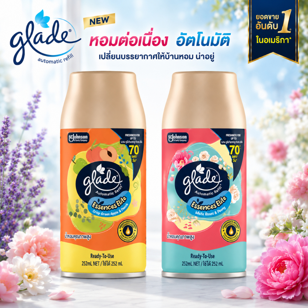 ใหม่ เกลด สเปรย์ปรับอากาศแบบ รีฟิว ชนิดเติม สำหรับ เครื่องพ่นอัตโนมัต กลิ่นใหม่ ขนาน 252ml หอมยาว 70 วัน