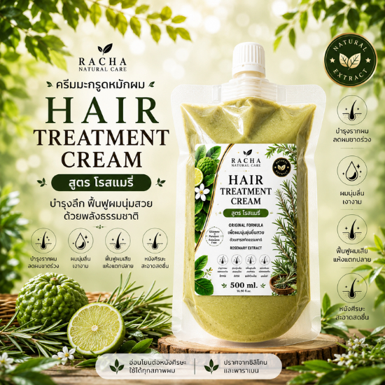 RA’CHAA Rosemary Herbal Hair Treatment ครีมหมักผมมะกรูด สูตรโรสแมรี่ สมุนไพรธรรมชาติ 500ml