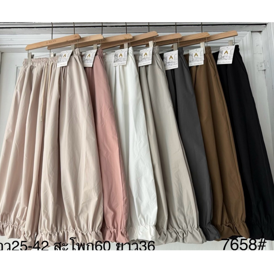 Gang_jeans#7658(A)กางเกงขายาวผ้าร่มผู้หญิง เอวยางยืด ขาจั๊ม ทรงมินิมอล ใส่สบาย