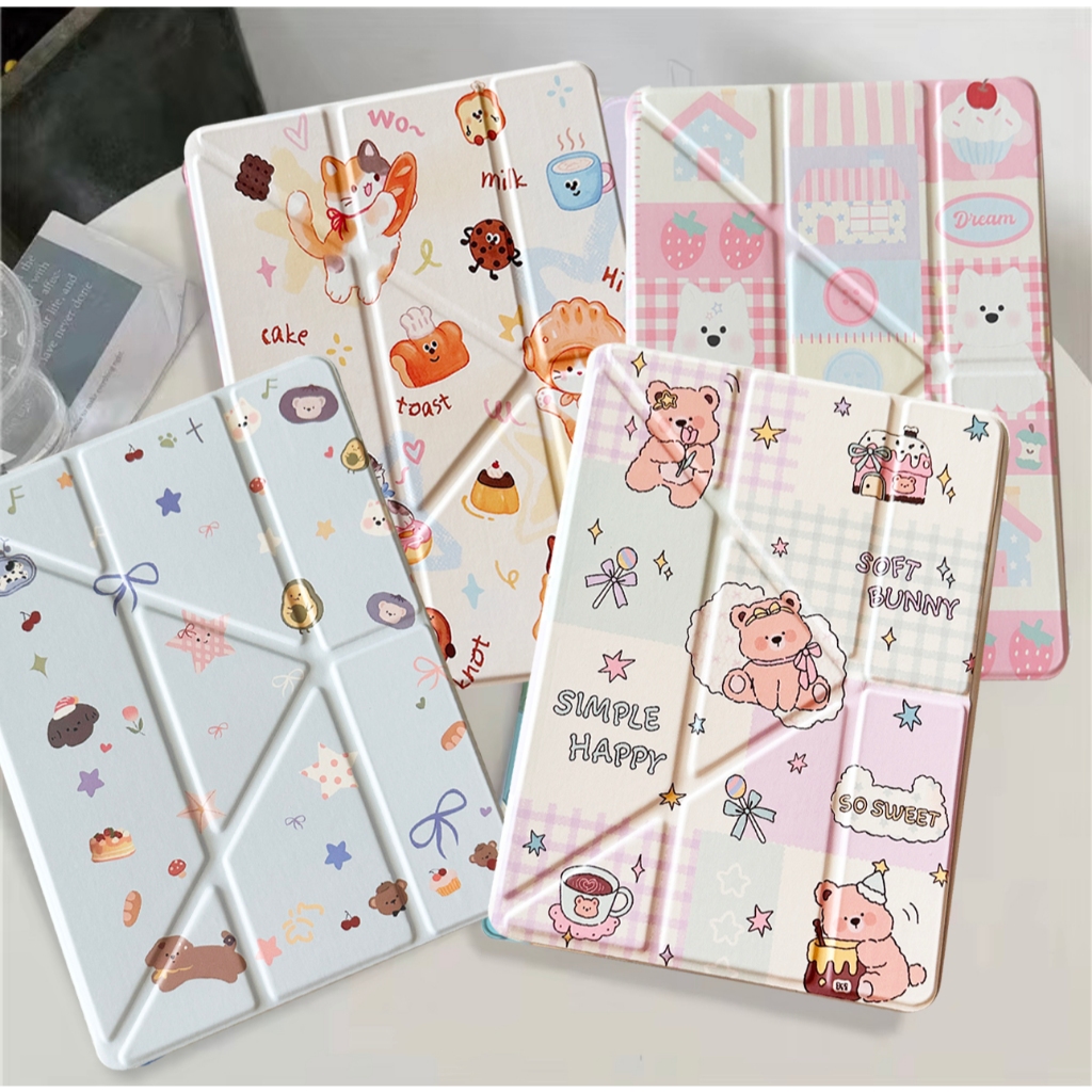 010.เคสฝาพับ ลายการ์ตูนน่ารัก สําหรับ Samsung Galaxy Tab A11 A9 Plus S7 S8 S9 S10 FE S9FE S6 lite A7lite มีช่องใส่ปากกา