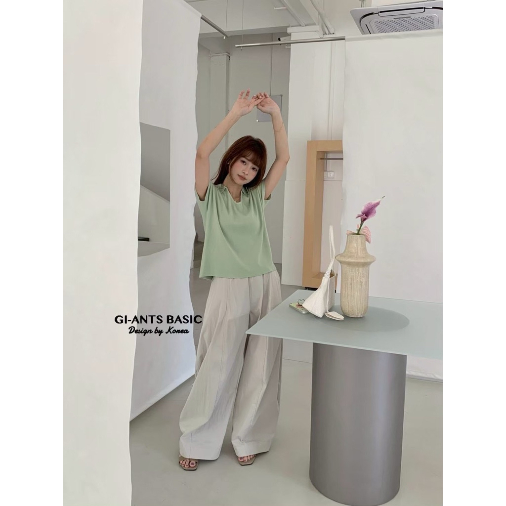 GI-ANTS เสื้อไหมพรมคอปกไหล่ล้ำ