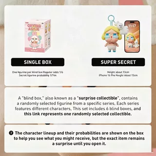 POP MART CRYBABY Crying Again Series – Vinyl Face Plush Blind Box, Cute Character Figures, Birthday Toy Gifts for Kids