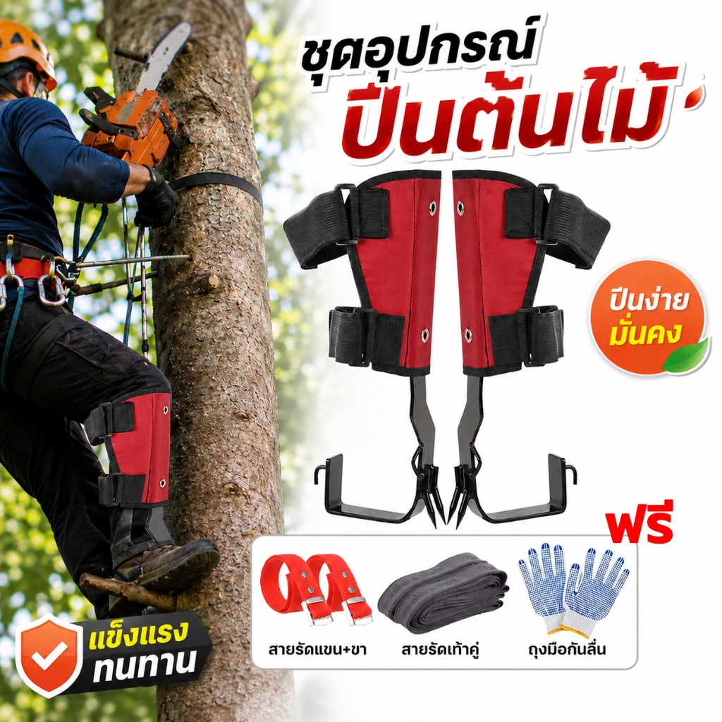 อุปกรณ์ปีนต้นไม้ พร้อมสายรัดนิรภัย ตะปูปีนต้นไม้แบบปรับได้ ฟันคู่ แข็งแรง ปลอดภัย ใช้เก็บผลไม้ ตัดแต่งกิ่ง งานกลางแจ้ง