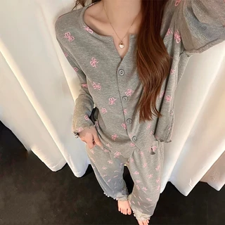 women clothes ชุดนอน ชุดเซ็ท สไตล์เกาหลี พิมพ์พร้อมโบว์ นุ่มและสบาย พร้อมส่งจากไทย
