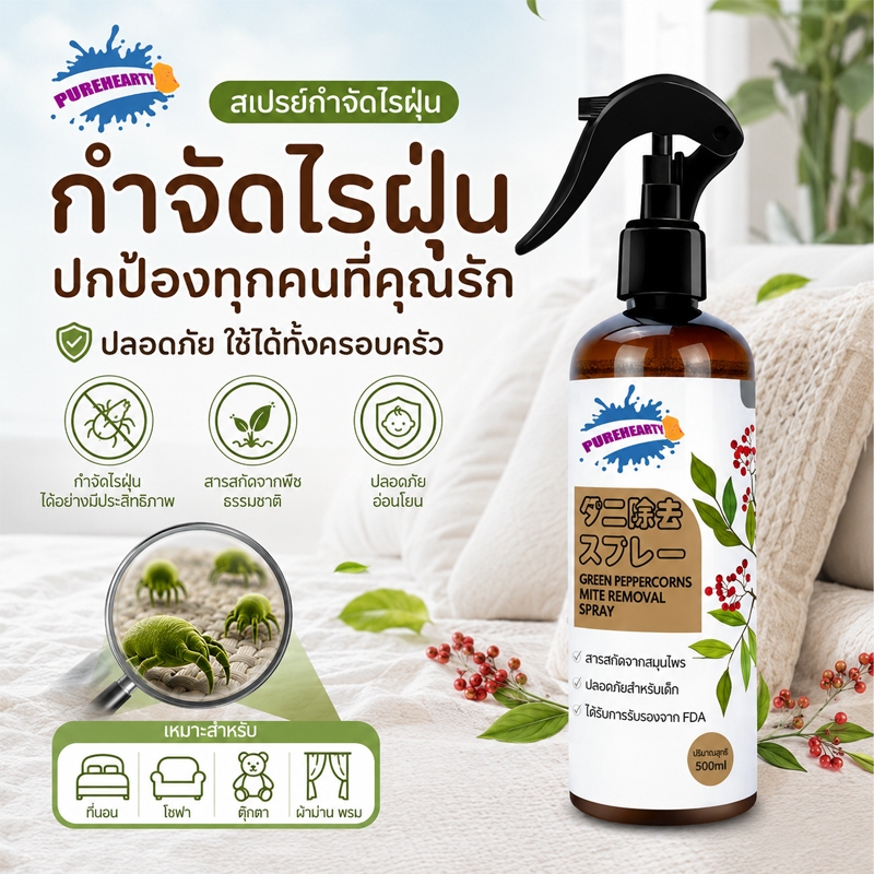 สเปรย์กำจัดไรฝุ่น กำจัดไรฝุ่นบนที่นอน สเปรย์ฆ่าไรฝุ่น กำจัดไรที่นอน สเปรย์สมุนไพร 500 มล.