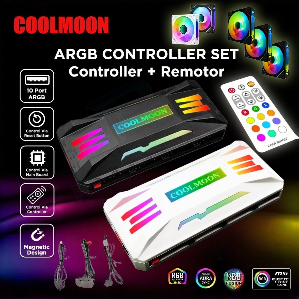 กล่องควบคุมไฟ Coolmoon PA1 ARGB Fan Hub Controller ARGB 3pin 5V+4pin PWM