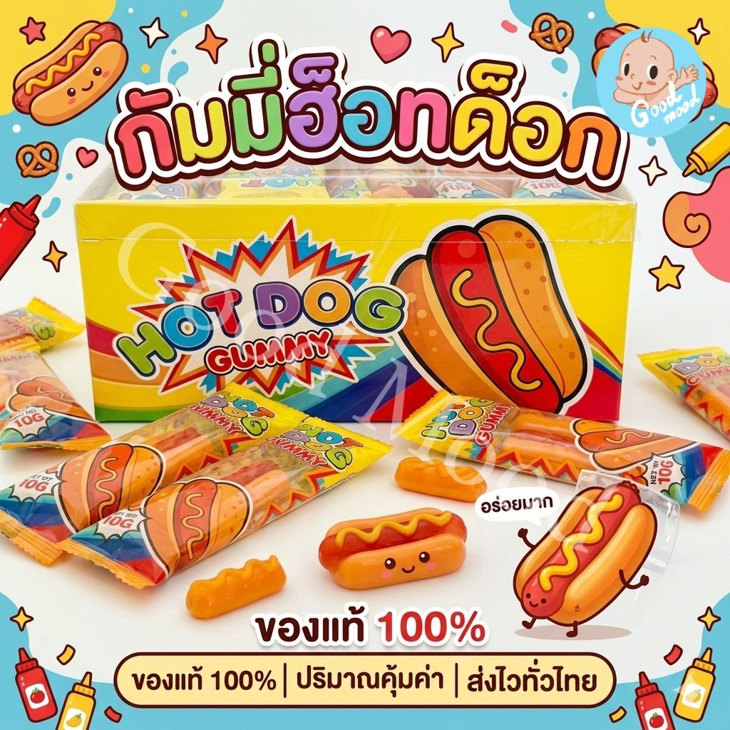(อย.ไทย,ฮาลาล) กัมมี่ฮ็อทด็อก 1แพ็ค 30ชิ้น