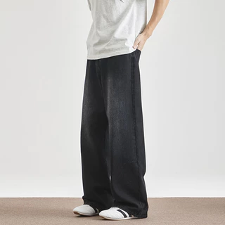 Baggy S-5XL กางเกงยีนส์ขายาวทรงตรงแบบหลวมๆ สไตล์เกาหลี สำหรับผู้ชาย เหมาะสำหรับหลายโอกาส