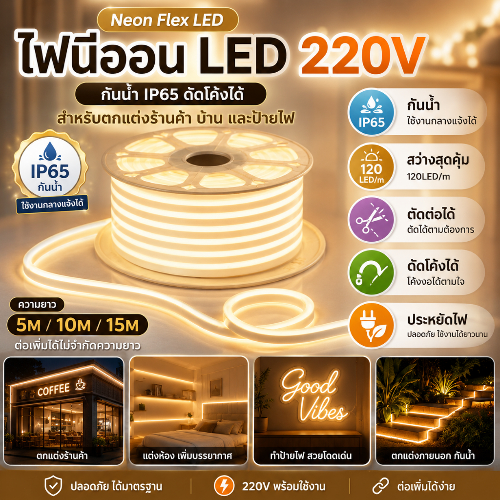 ไฟนีออน LED สีสวย กันน้ำ สำหรับตกแต่งร้านค้า คาเฟ่ ฉากถ่ายรูป และป้ายไฟ