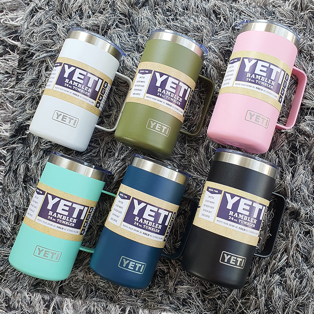 แก้วน้ำเยติ YT 24oz 720ml สแตนเลส 304 เก็บอุณหภูมิความเย็น ร้อน มีด้ามหูจับ สีพื้นผิวด้านหน้าทราย สีไม่ลอก