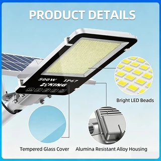 KING ไฟโซล่าเซลล์500W ไฟถนนโซล่าเซลล์ โคมไฟถนน กลางแจ้งกันน้ำ LED Street Light พร้อมรีโมท ไฟโซลาเซลล์ สปอร์ตไลท์ IP67